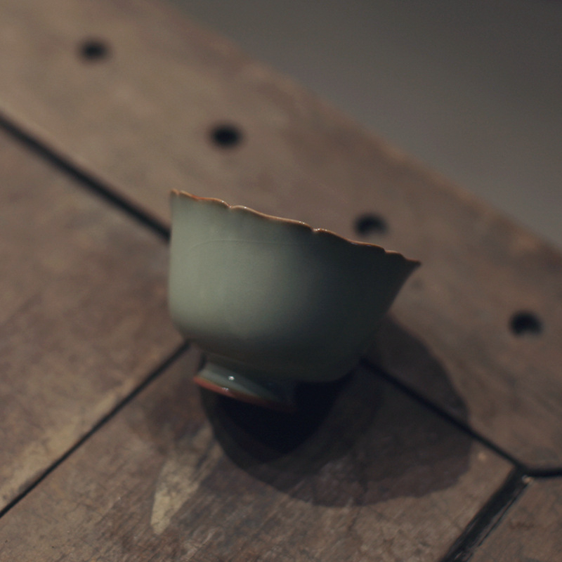 Ceașcă de ceai Xiaofang Kiln Ru Kiln, porțelan Ru, margine florală pentru degustare, set ceramic de ceai