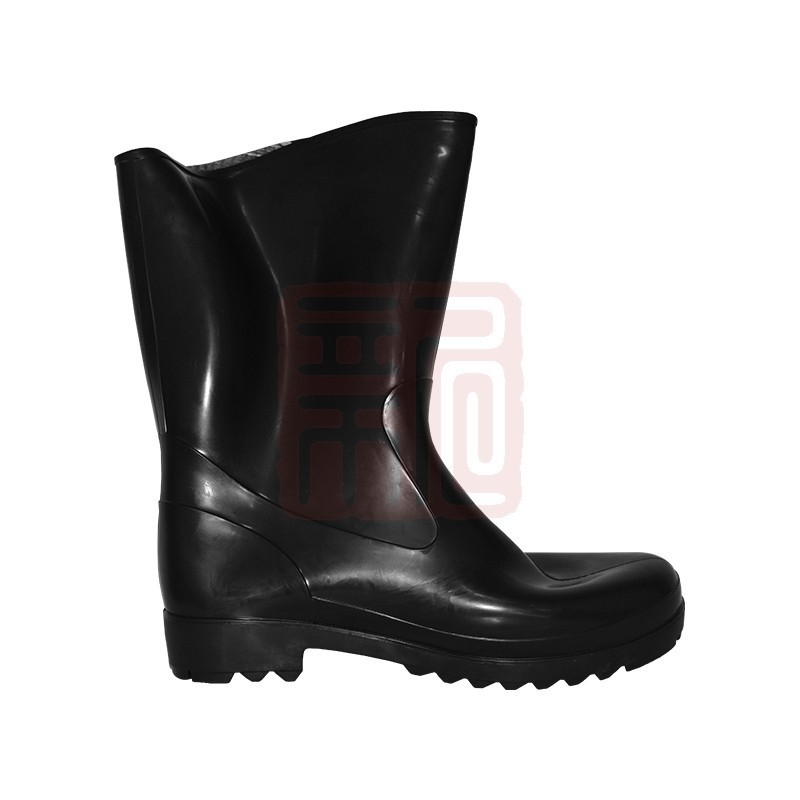Ji Shield Bocanci de apă mid-calf, PVC negru, 33 cm, impermeabili, anti-derapare, rezistente la uzură, protecție pentru picior, 10 perechi în cutie