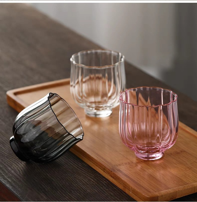 Ceașcă de ceai din sticlă borosilicată, în formă de lotus, pentru set Gongfu