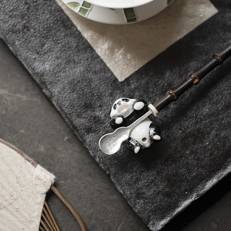 ceașcă de ceai ceramică Panda cu capac, ornament suspendat pentru ceremonia de ceai acasă