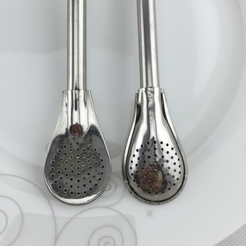 HS84-BS 190 Linguriță pentru mate cu mărgele naturale argintii, din oțel inoxidabil, filtru și pai