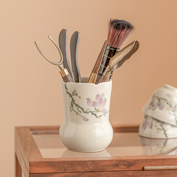 Set Gongfu pentru ceremonia ceaiului, ceramică pictată manual, cu șase domni ai ceremoniei ceaiului, accesorii – clips pentru ceai și linguriță