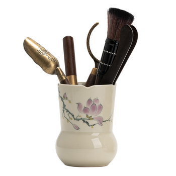 Set Gongfu pentru ceremonia ceaiului, ceramică pictată manual, cu șase domni ai ceremoniei ceaiului, accesorii – clips pentru ceai și linguriță