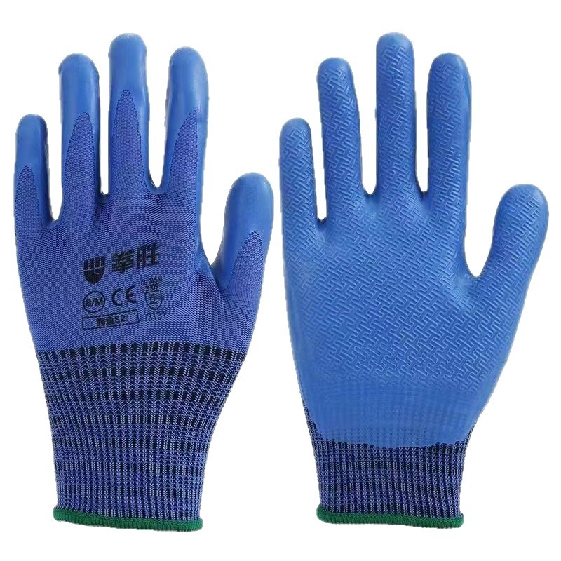 Mănuși Qiansheng S2, tricotate din poliester, latex embosat pentru anti-derapare, rezistente la uzură și tăiere, pentru utilaje agricole