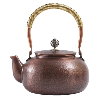 Ceainic din cupru retro, 1,2 L, textură ciocănită, lucrat manual, elegant pentru birou
