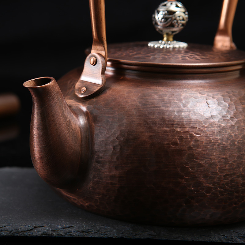 Ceainic din cupru retro, 1,2 L, textură ciocănită, lucrat manual, elegant pentru birou
