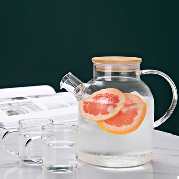 Ceainic din sticlă borosilicată cu capac din bambus, gură largă, pentru ceai și plante aromatice