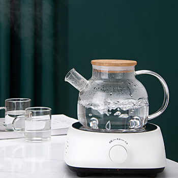 Ceainic din sticlă borosilicată cu capac din bambus, gură largă, pentru ceai și plante aromatice