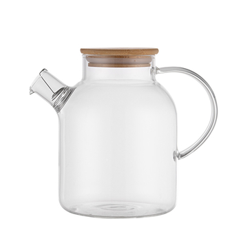 Ceainic din sticlă borosilicată cu capac din bambus, gură largă, pentru ceai și plante aromatice