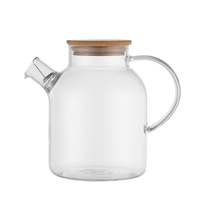 Ceainic din sticlă borosilicată cu capac din bambus, gură largă, pentru ceai și plante aromatice