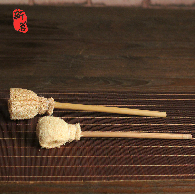 Set de pensule din luffa pentru curățarea cănilor și ceainicelor, accesorii din bambus pentru ceremonia de ceai Kung Fu