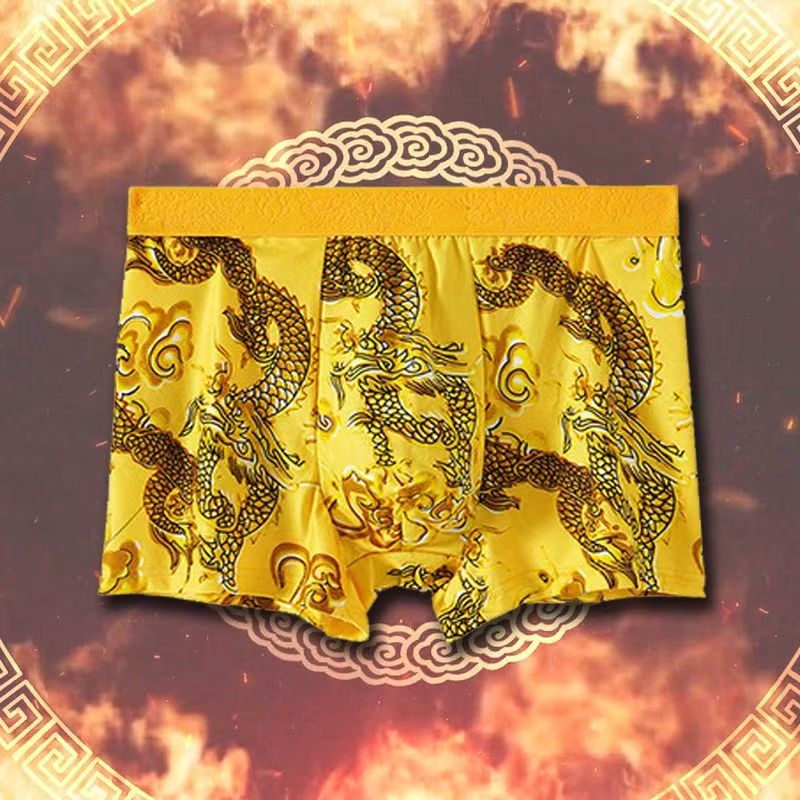 Muške gaćice s motivom zmaja, Milk-Silk tkanina, prozračan, mekan, koži-prijazan, srednji pojas