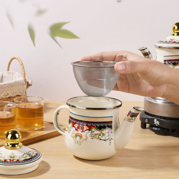Ceainic emailat mini, 600 ml, pentru infuzarea ceaiului și cafelei, stil retro