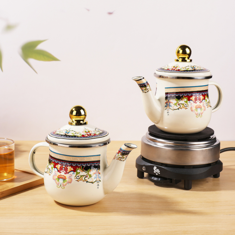 Ceainic emailat mini, 600 ml, pentru infuzarea ceaiului și cafelei, stil retro