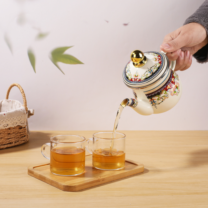 Ceainic emailat mini, 600 ml, pentru infuzarea ceaiului și cafelei, stil retro