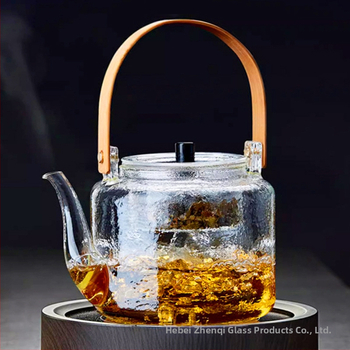Set de ceai din sticlă borosilicat de înaltă rezistență cu plită electrică din ceramică, mâner din lemn, ceainic din sticlă ciocănită și ceainic pentru plită