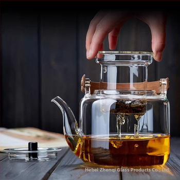 Set de ceai din sticlă borosilicat de înaltă rezistență cu plită electrică din ceramică, mâner din lemn, ceainic din sticlă ciocănită și ceainic pentru plită