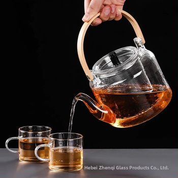 Set de ceai din sticlă borosilicat de înaltă rezistență cu plită electrică din ceramică, mâner din lemn, ceainic din sticlă ciocănită și ceainic pentru plită