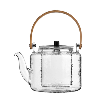 Set de ceai din sticlă borosilicat de înaltă rezistență cu plită electrică din ceramică, mâner din lemn, ceainic din sticlă ciocănită și ceainic pentru plită
