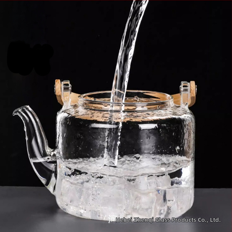 Set de ceai din sticlă borosilicat de înaltă rezistență cu plită electrică din ceramică, mâner din lemn, ceainic din sticlă ciocănită și ceainic pentru plită