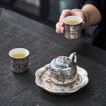 Set Gongfu de ceai, argintiu, cu ceainic și cești