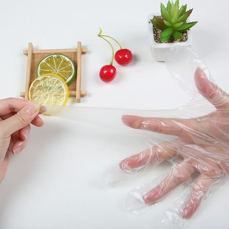 Mănuși de unică folosință din PE film transparent, calitate alimentară, groase, pentru bucătărie, catering și înfrumusețare, 300 buc