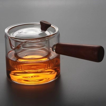 Ceainic din sticlă rezistent la temperaturi înalte, cu filtru, cu mâner lateral pentru ceaiuri de sănătate