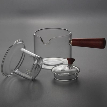 Ceainic din sticlă rezistent la temperaturi înalte, cu filtru, cu mâner lateral pentru ceaiuri de sănătate