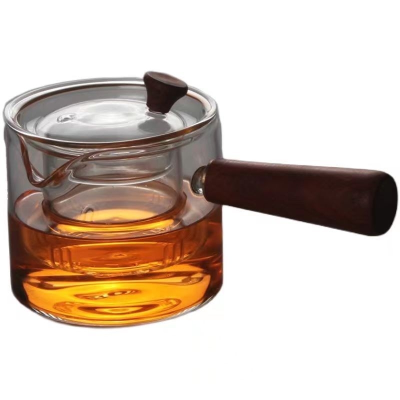 Ceainic din sticlă rezistent la temperaturi înalte, cu filtru, cu mâner lateral pentru ceaiuri de sănătate
