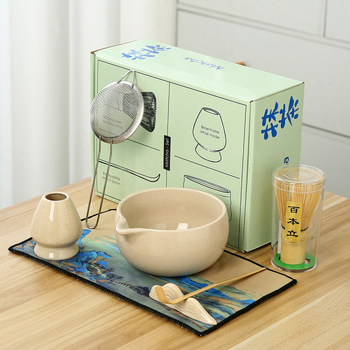 Bol ceramic pentru matcha și set de unelte pentru prepararea ceaiului cu perie pentru matcha și suport pentru chasen – cutie cadou japoneză