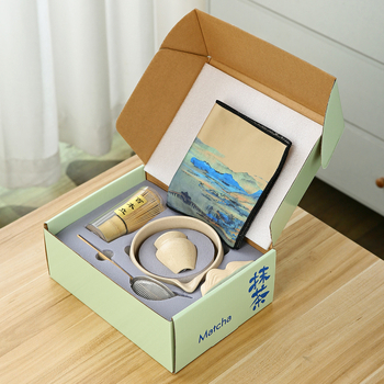 Bol ceramic pentru matcha și set de unelte pentru prepararea ceaiului cu perie pentru matcha și suport pentru chasen – cutie cadou japoneză