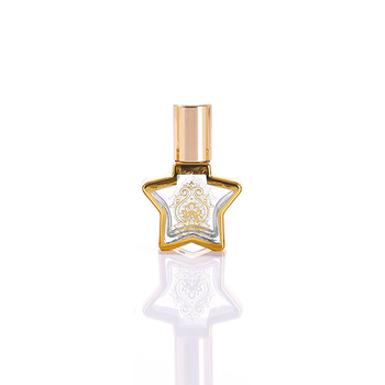 8 ml-es üveg parfümhöz és illóolajokhoz, elektroplatinált ötágú csillag fedéllel, permetező és roll-on kivitel