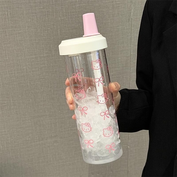 Cupă din plastic pentru ceai cu perle, vară, portabilă, stil minimalist, model 2025, stil Instagram