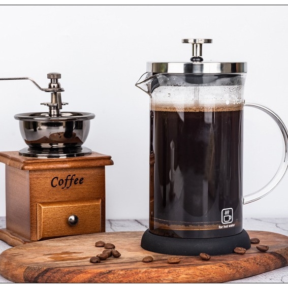 Presa franceză din oțel inoxidabil 304, cu filtru din sticlă pentru ceai și cafea prin infuzare la rece