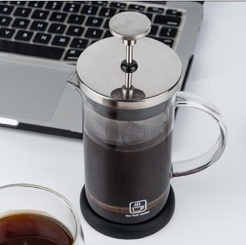 Presa franceză din oțel inoxidabil 304, cu filtru din sticlă pentru ceai și cafea prin infuzare la rece