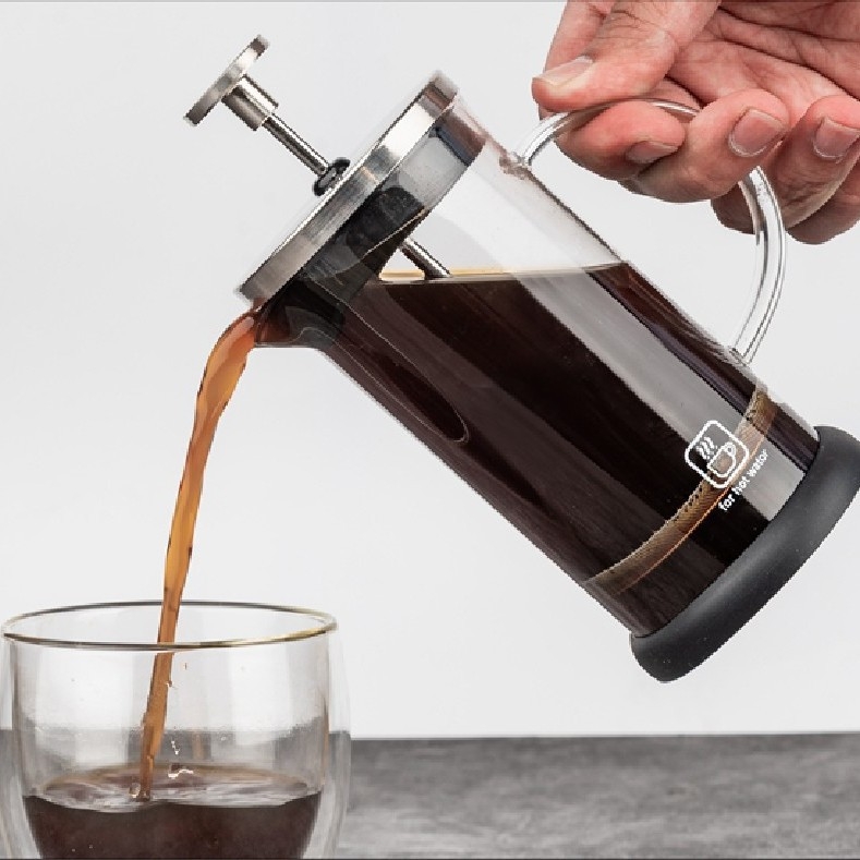 Presa franceză din oțel inoxidabil 304, cu filtru din sticlă pentru ceai și cafea prin infuzare la rece