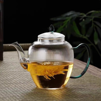 Ceainic din sticlă, stil japonez, cu mâner, 1000 ml, ceai de flori, rezistent la căldură