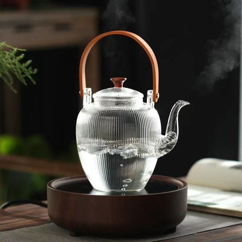 Ceainic din sticlă, stil japonez, cu mâner, 1000 ml, ceai de flori, rezistent la căldură