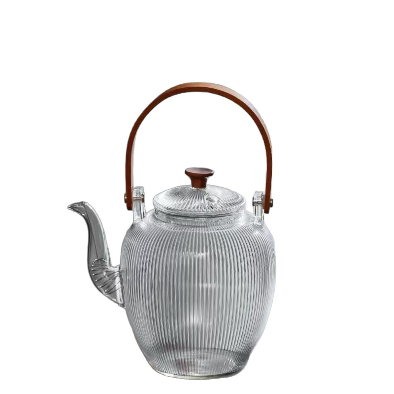 Ceainic din sticlă, stil japonez, cu mâner, 1000 ml, ceai de flori, rezistent la căldură