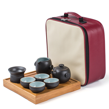Set Kung Fu de ceai din ceramică neagră, portabil pentru călătorii, mini set de ceai cu tavă