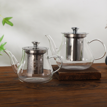 Set Gongfu de ceai din sticlă borosilikat rezistentă la căldură, cu ceainic filtrant și căni transparente pentru ceai de flori, 400 ml sau 600 ml