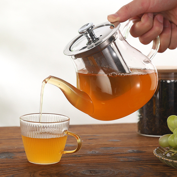 Set Gongfu de ceai din sticlă borosilikat rezistentă la căldură, cu ceainic filtrant și căni transparente pentru ceai de flori, 400 ml sau 600 ml