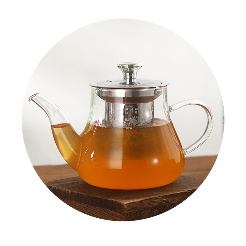 Set Gongfu de ceai din sticlă borosilikat rezistentă la căldură, cu ceainic filtrant și căni transparente pentru ceai de flori, 400 ml sau 600 ml