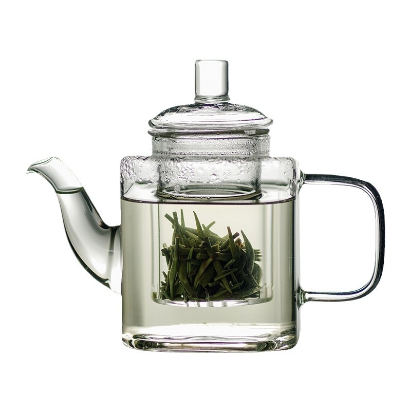 Ceainic pătrat din sticlă pentru uz casnic, stil chinezesc, sticlă rezistentă la temperatură, filtru, transparent, pentru ceai negru