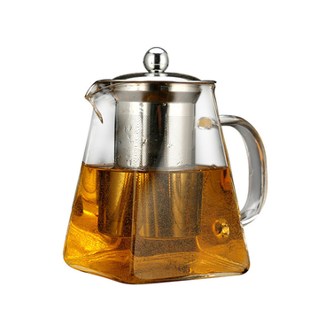 Ceainic pătrat din sticlă borosilicată, cu infuzor din oțel inoxidabil, rezistent la temperaturi înalte, compatibil cu flacără directă