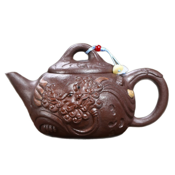 Ceainic Yixing Zisha, lut purpuriu original, realizat manual de un maestru renumit, design cu motiv de creatură norocoasă pentru infuzarea ceaiului