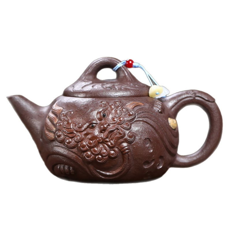 Ceainic Yixing Zisha, lut purpuriu original, realizat manual de un maestru renumit, design cu motiv de creatură norocoasă pentru infuzarea ceaiului