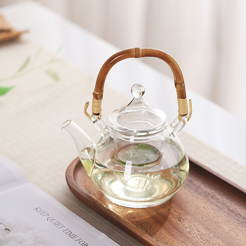 Ceainic din sticlă borosilicată, rezistent la căldură, cu mâner, mică capacitate