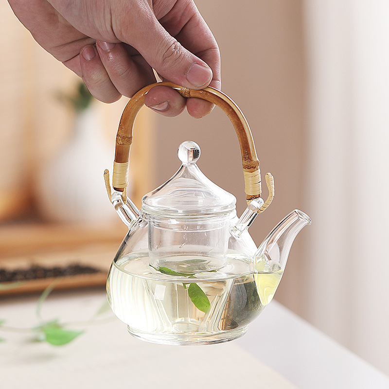 Ceainic din sticlă borosilicată, rezistent la căldură, cu mâner, mică capacitate