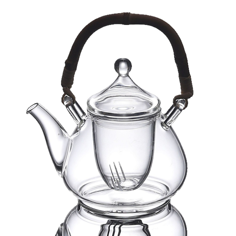 Ceainic din sticlă borosilicată, rezistent la căldură, cu mâner, mică capacitate